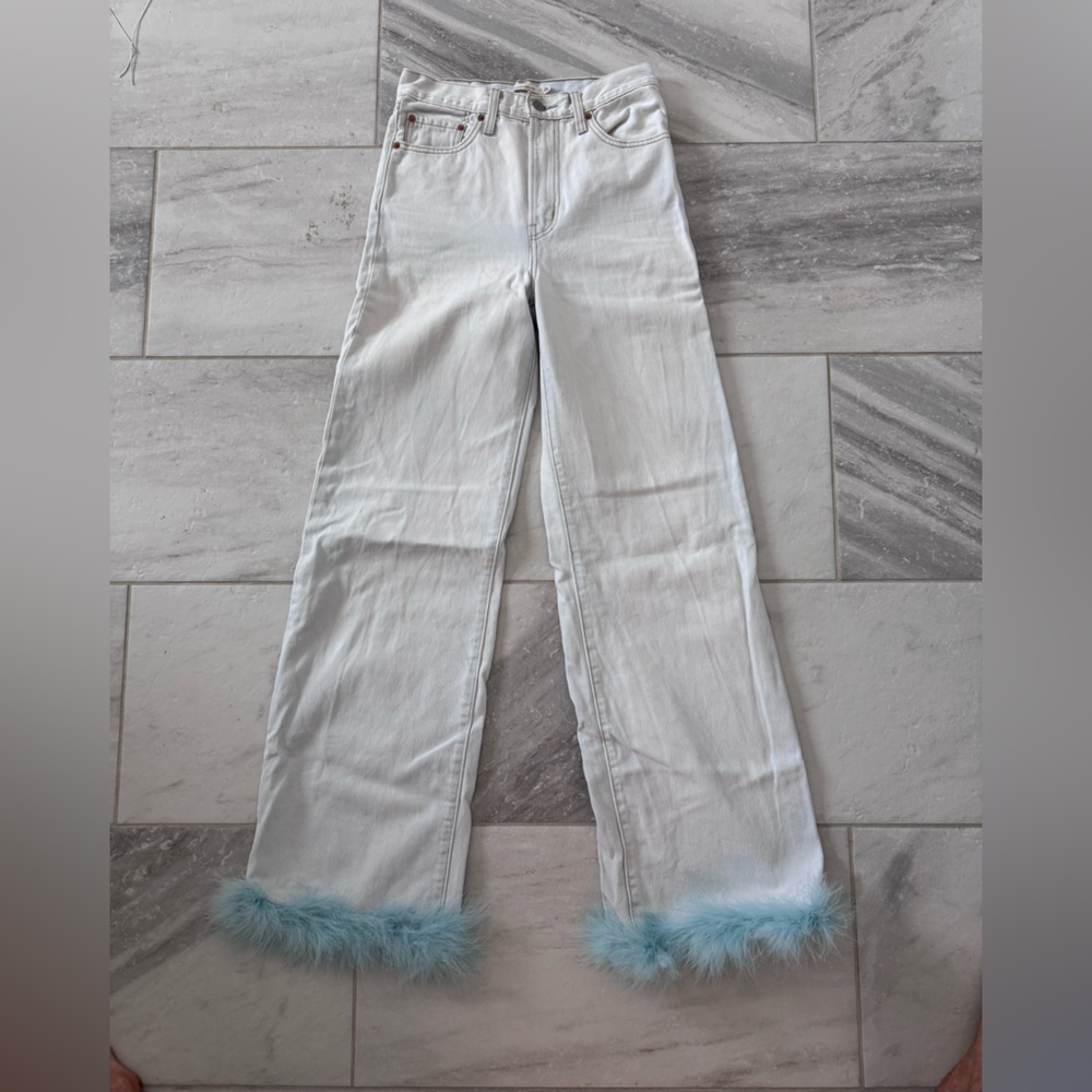 Levi’s Ribcage Wide Leg Jeans with Blue Feather Trim